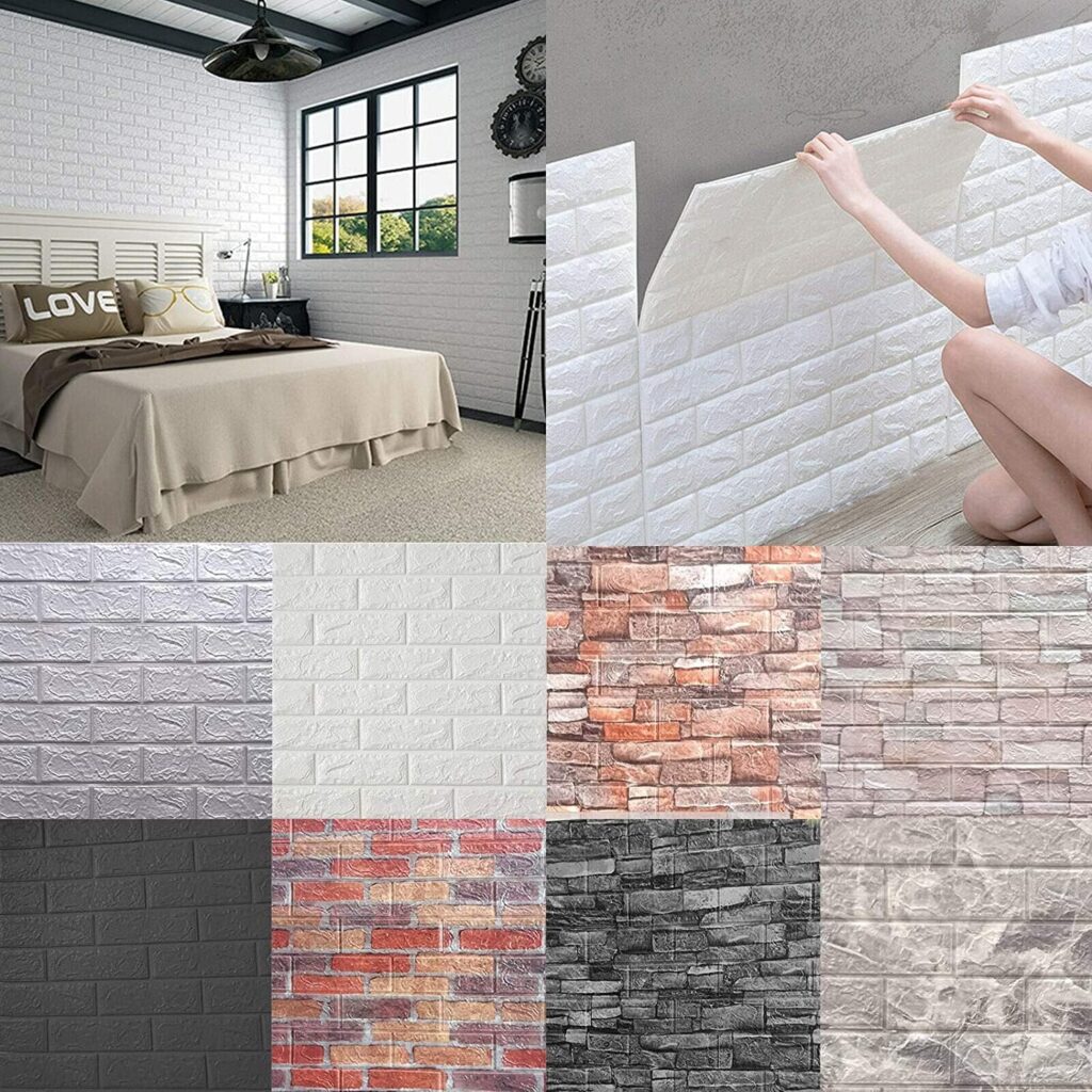 10Pcs 3D Wall Panels Self Adhesive Wallpaper, Imitation Brick Wall Cladding Stickers DIY Waterproof Foam Panel Decoration Brick Slip Panels Wall Tiles for Living Room Kitchen Home, 38 x 35 cm