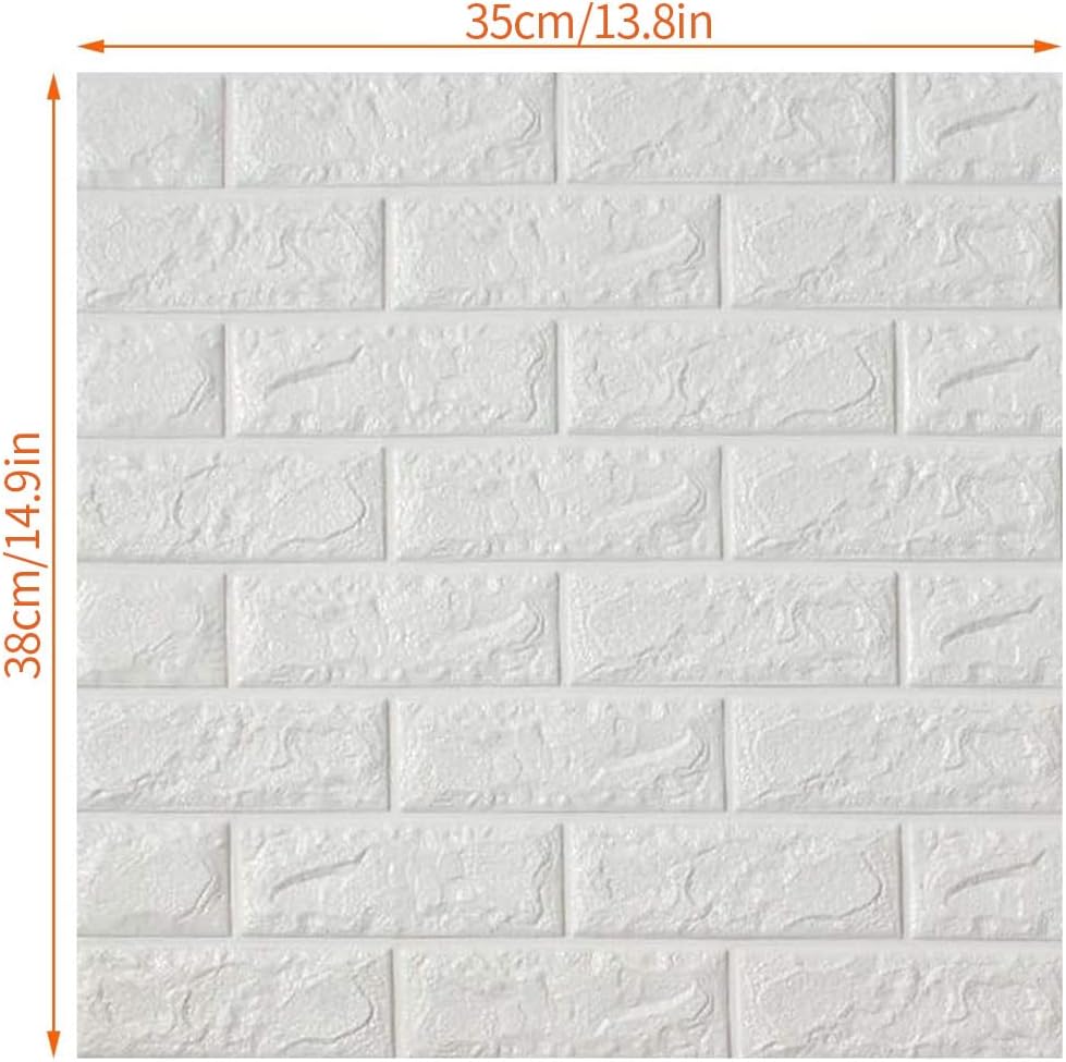 10Pcs 3D Wall Panels Self Adhesive Wallpaper, Imitation Brick Wall Cladding Stickers DIY Waterproof Foam Panel Decoration Brick Slip Panels Wall Tiles for Living Room Kitchen Home, 38 x 35 cm