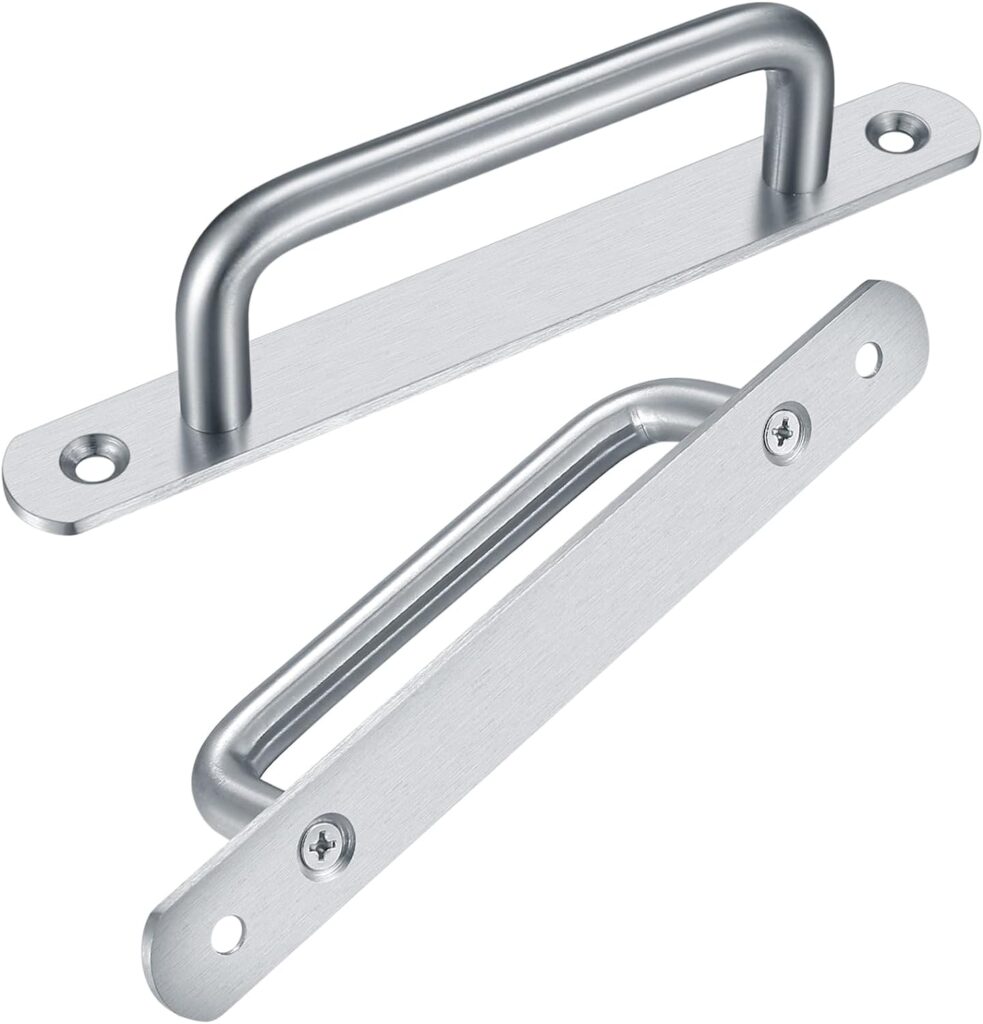 2 Pcs Pull Push Door Handles,Push Pull Door Handles,Stainless Steel Sliding Kitchen Bathroom Cupboard Cabinet Garage Barn Shed Gate Door Handles with Metal Plates（192mm）