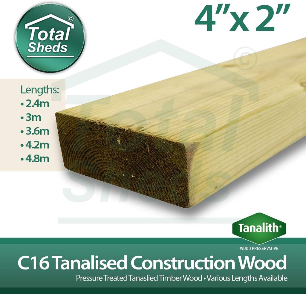 4x2 C16 Treated Tanalised Timber Studwork Various Sizes 2.4m 3.0m 3.6m 4.2m 4.8m (3.6m (12ft))