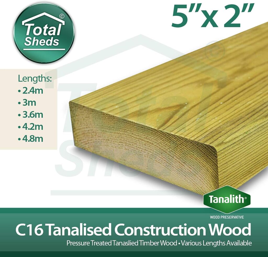 5x2 C16 Treated Tanalised Timber Studwork Various Sizes 2.4m 3.0m 3.6m 4.2m 4.8m (3.0m (10ft))