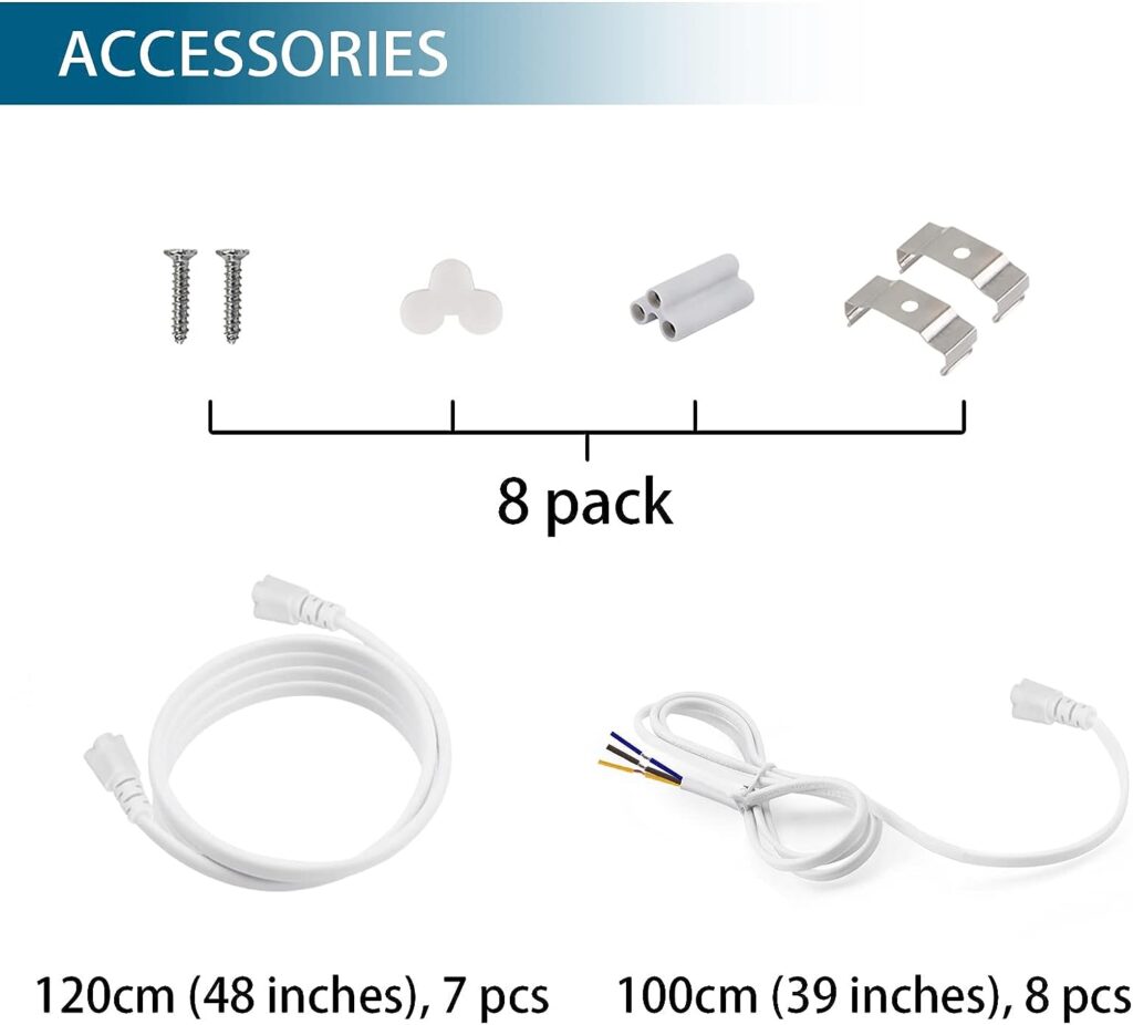 Barrina Led Batten Light 4ft, 8 Packs, T5 Led Tube Lights, 2200lm 6500K Super Bright White LED Garage Lighting, Wall and Ceiling Batten Lights, 20W