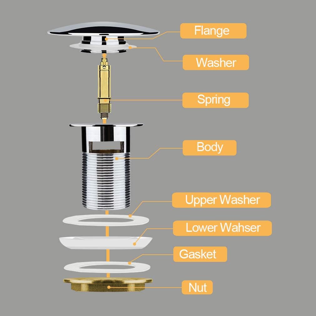 Chrome Basin Sink Waste Modern Pop Up Click Clack Sprung Plug Slotted with Overflow