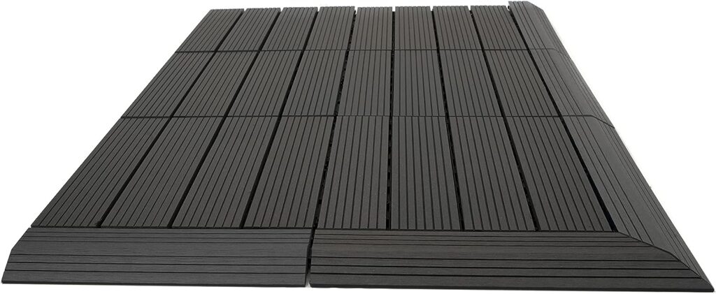 DECKO Grey 1 Piece Composite Wood Plastic Decking Interlocking Right Edge Tiles with Woodgrain Effect 37cm x 7cm