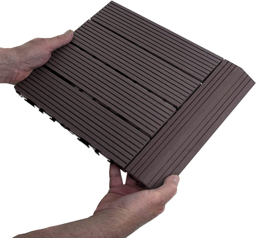 DEKCO Pack of 10 Composite Wood Plastic Decking Interlocking Woodgrain Effect 30cm x 30cm, Brown Deceking Tile