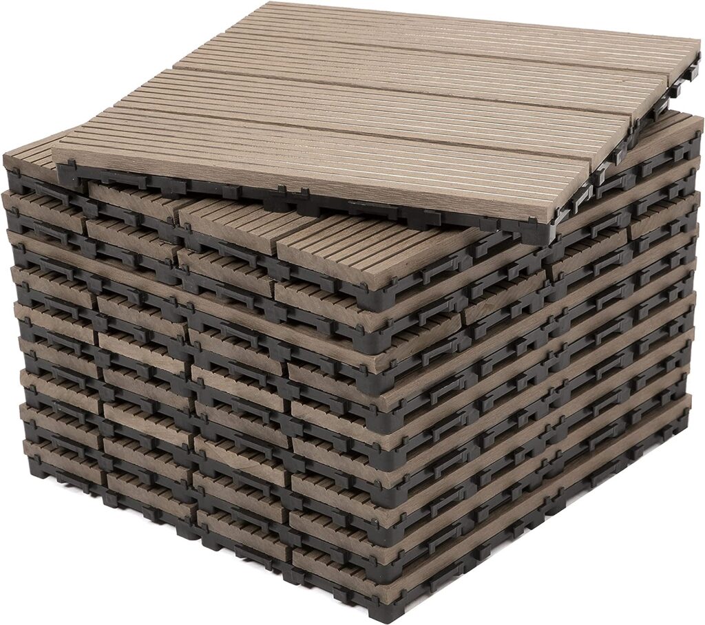 DEKCO Pack of 10 Composite Wood Plastic Decking Interlocking Woodgrain Effect 30cm x 30cm, Brown Deceking Tile