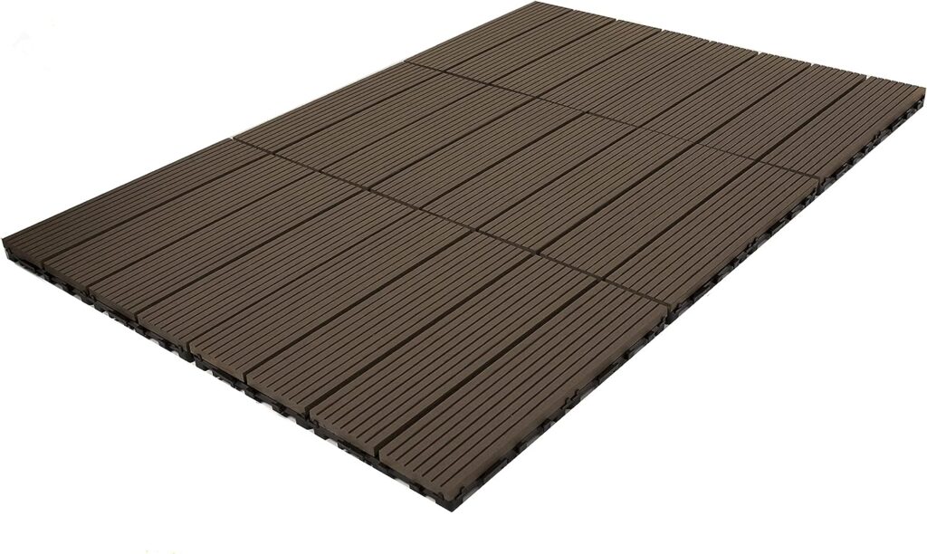 DEKCO Pack of 10 Composite Wood Plastic Decking Interlocking Woodgrain Effect 30cm x 30cm, Brown Deceking Tile