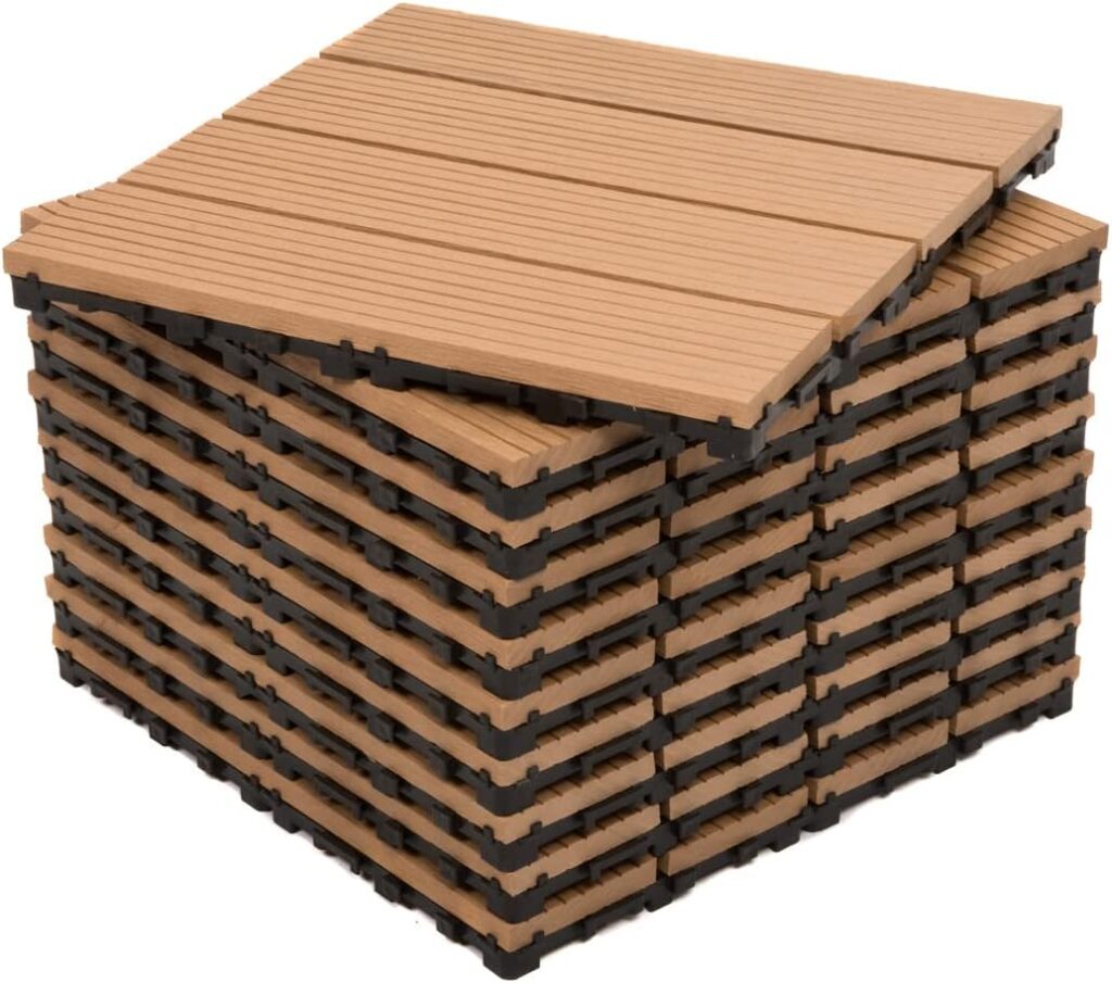 DEKCO Teak 1 Piece Composite Wood Plastic Decking Interlocking Straight Edge Tiles with Woodgrain Effect 30cm x 7cm