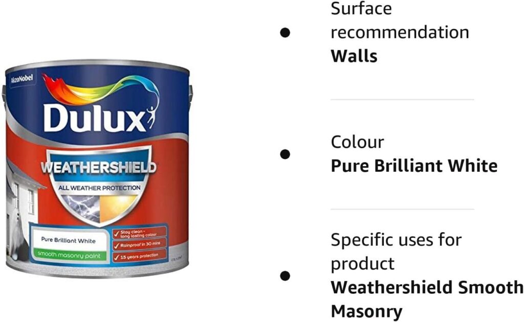 Dulux Weathershield Smooth Masonry Paint - Pure Brilliant White - 2.5L