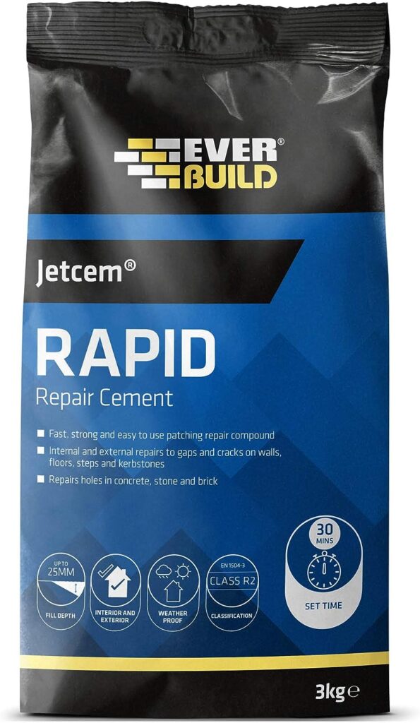 Everbuild Jetcem Rapid Repair Cement | Strong Easy to Use Patching Repair Compound - Suitable for Repairs Gaps and Cracks - Grey, 3 kg