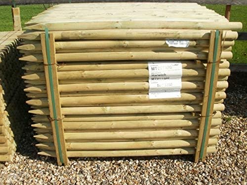 Farm and Garden 10 X 1.2m (4ft) tall x 50mm diam. 15 year guaranteed pressure treated wooden fence posts, stakes - ideal for garden fencing