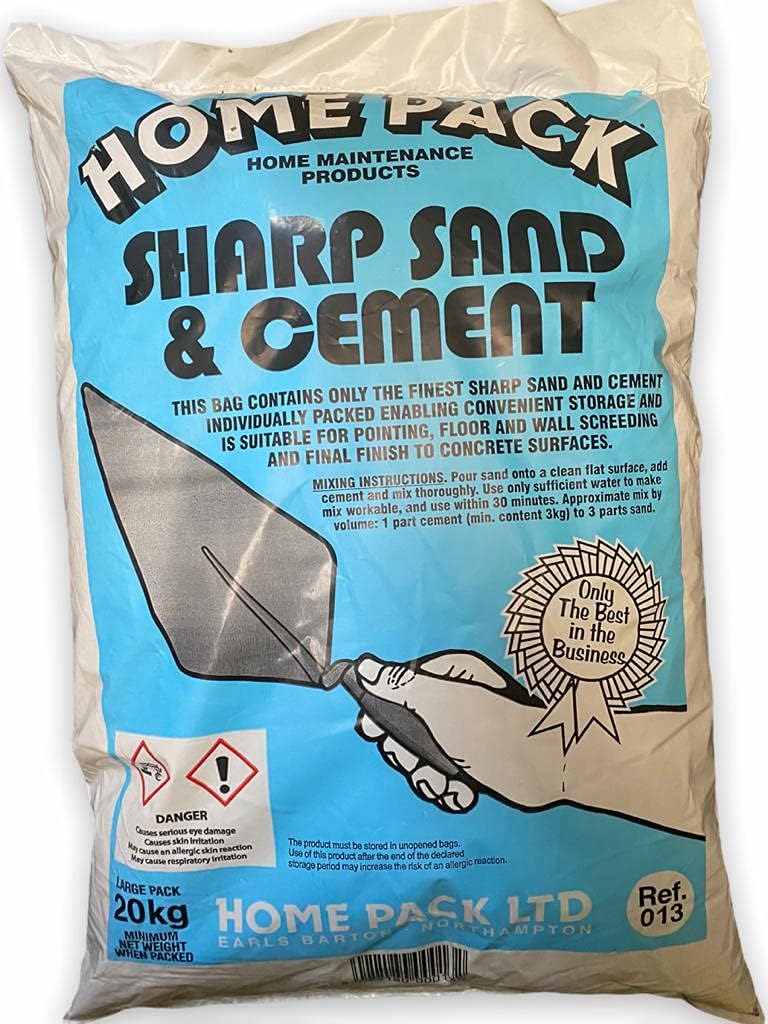 Home Pack Sharp Sand Cement Pack 20KG - Ideal for Patching Rendering Brick Laying and General Repairs