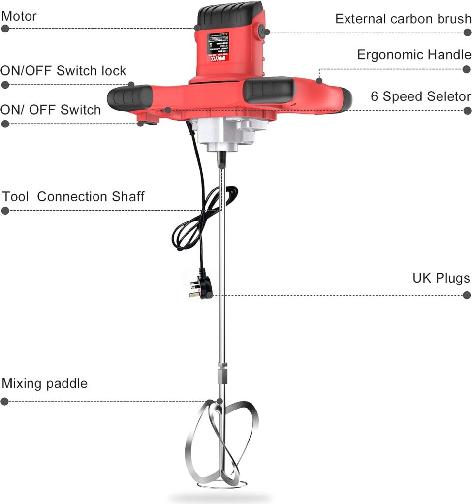 IMAYCC Portable Concrete Cement Mixer 2100W Electric Paddle Mixer Adjustable 6 Speed Handheld Plaster Grout Paint Thinset Mortar Paddle Mixer Drill Mixer Stirring Tool