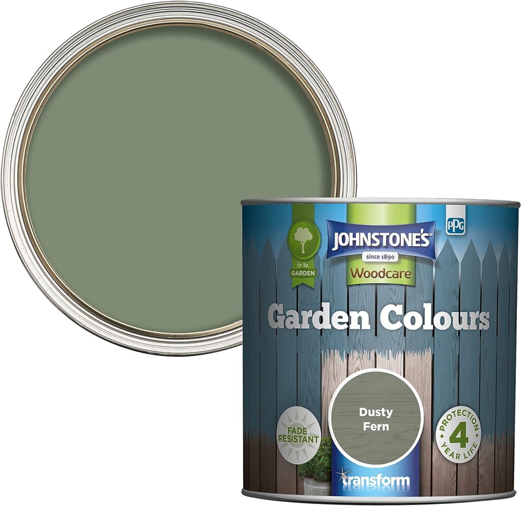 Johnstone’s - Garden Colours - Dusty Fern - Exterior Wood Paint - Fade Resistant - Suitable for Garden Furniture Outdoors - Fence Paint - Dry in 2 hours - 12m2 Coverage per Litre - 1L