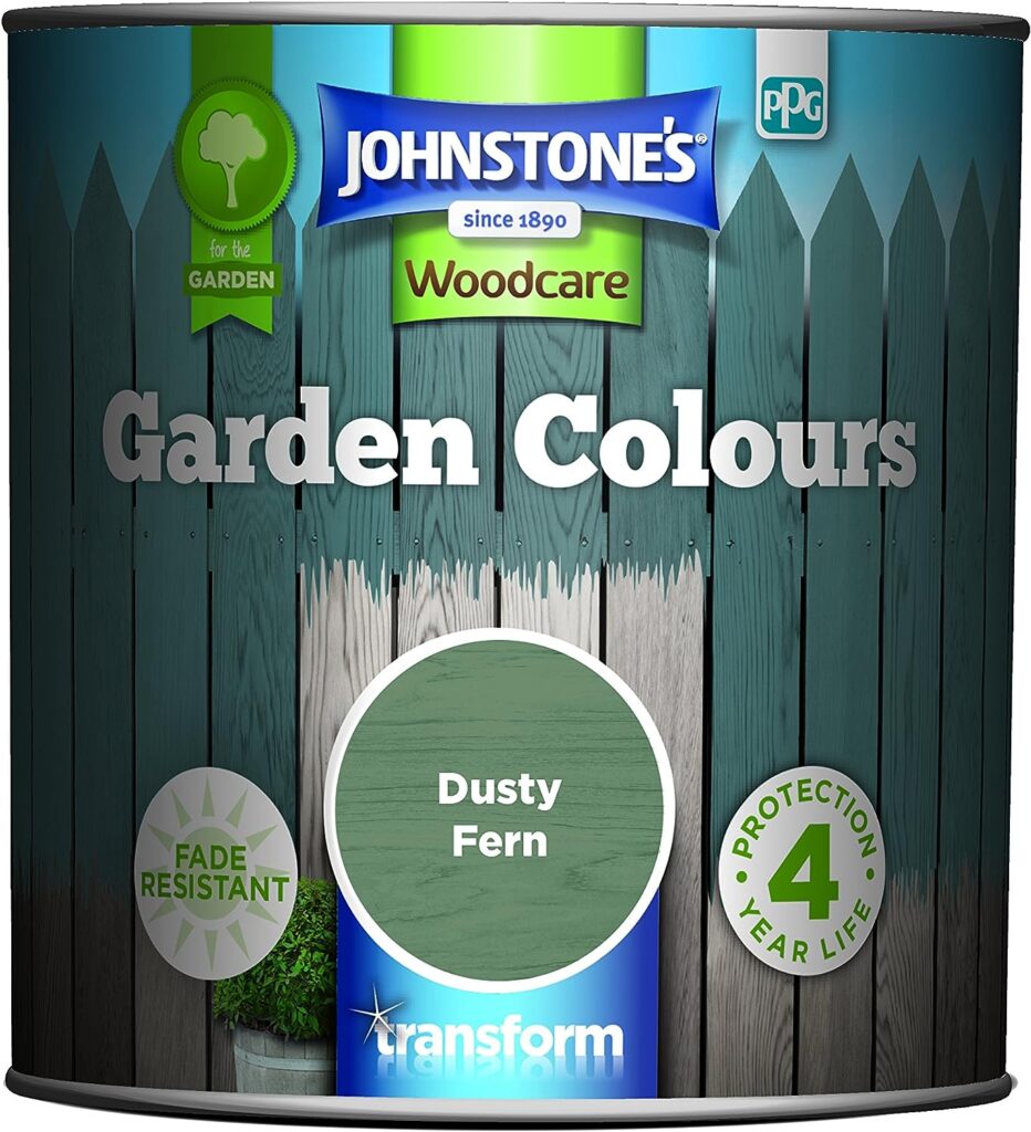 Johnstone’s - Garden Colours - Dusty Fern - Exterior Wood Paint - Fade Resistant - Suitable for Garden Furniture Outdoors - Fence Paint - Dry in 2 hours - 12m2 Coverage per Litre - 1L