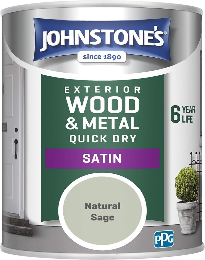 Johnstones - Quick Dry Satin - Natural Sage - Satin Finish - Exterior Wood Metal - Resistant to cracking peeling - 6 years of life - 12m2 Coverage per Litre - 750 ml (Pack of 1)