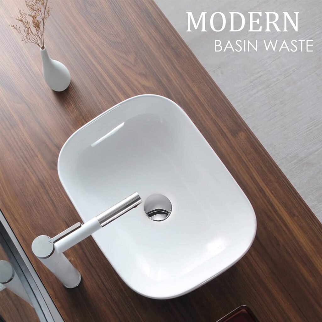 Mighbow Slotted Basin Waste Pop up with Overflow Click Clack Plug Brass Spring Pop-up Bathroom Sink Waste Chrome G1 1/4 BSPP UK Standard