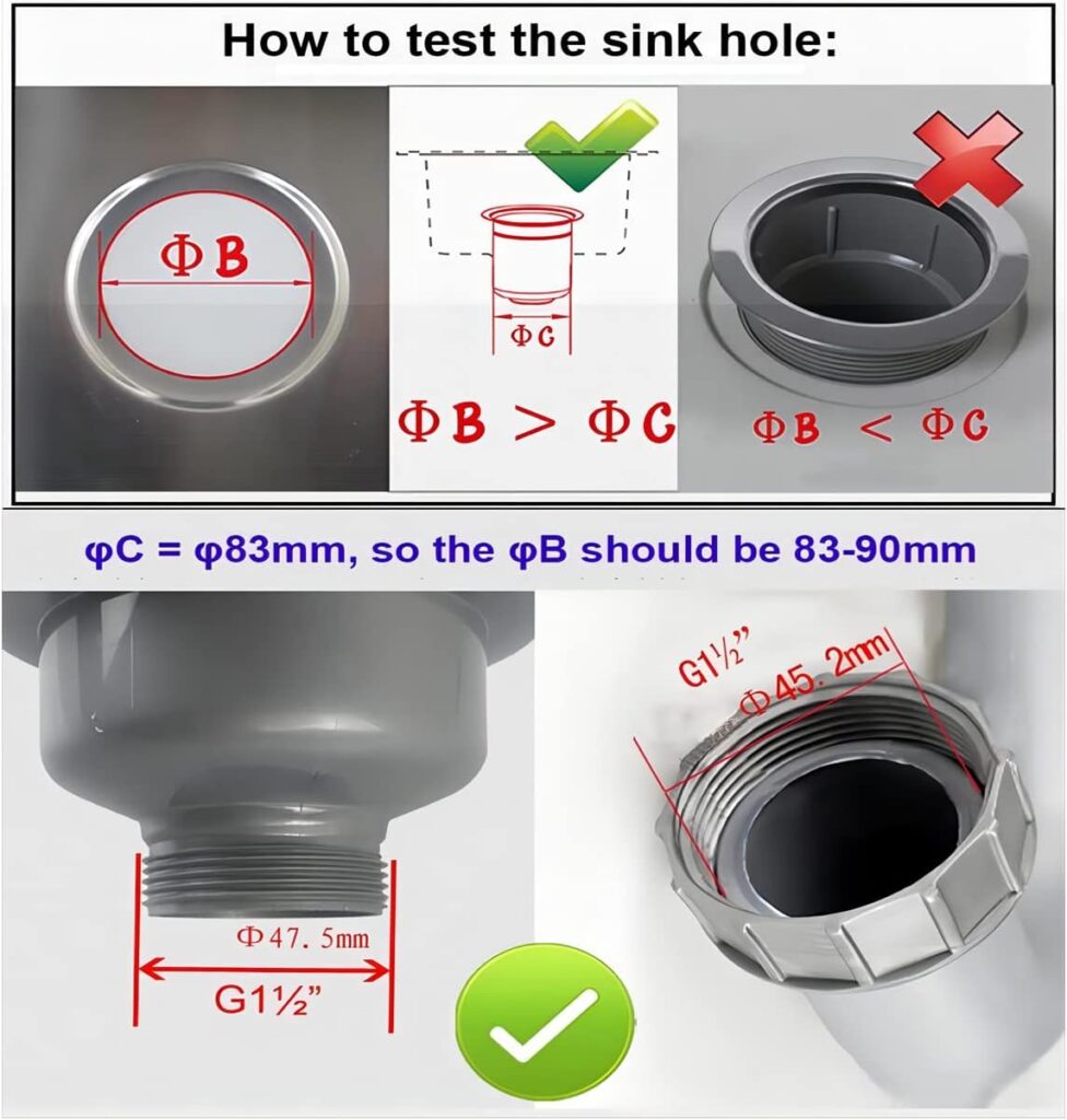 Qrity 110mm Sink Waste, Stainless Steel and PVC Kitchen Sink Basket Strainer Plug Waste Basket Sink Waste 1½