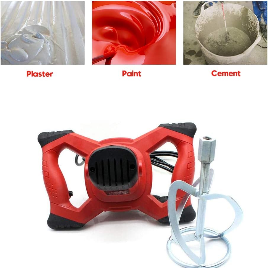 RUYIKA Cement Mixer, 2100W Electric Plaster Paddle Mixer Mortar Paint Stirrer Whisk, 6 Variable Speeds, UK Plug, Ideal for Mixing Feed, Plaster, Paint, Cement, Mortar etc (Red)