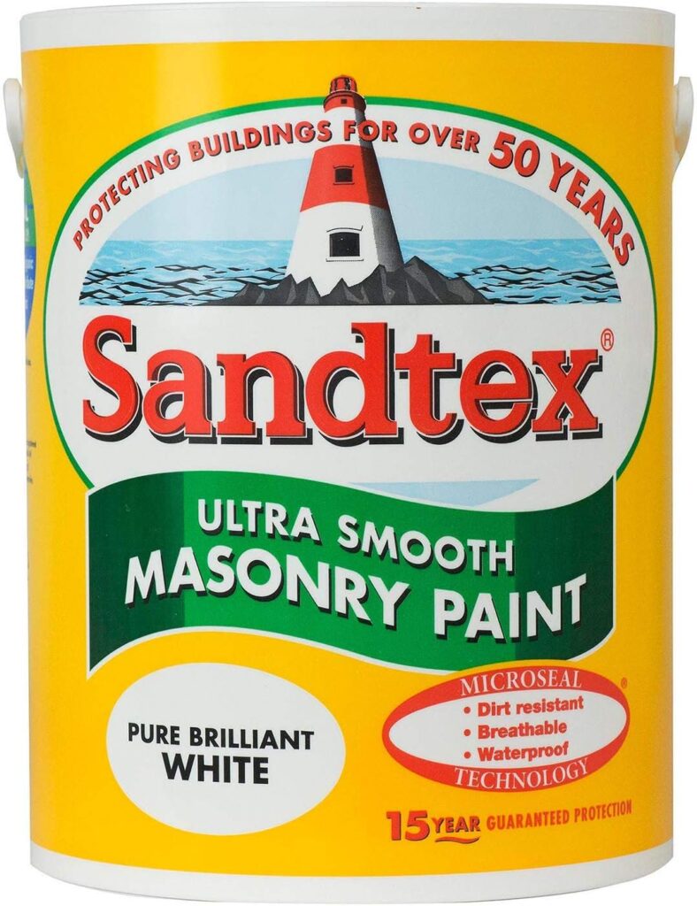 Sandtex masonry paint, 5 litres, ultra smooth brickwork, white