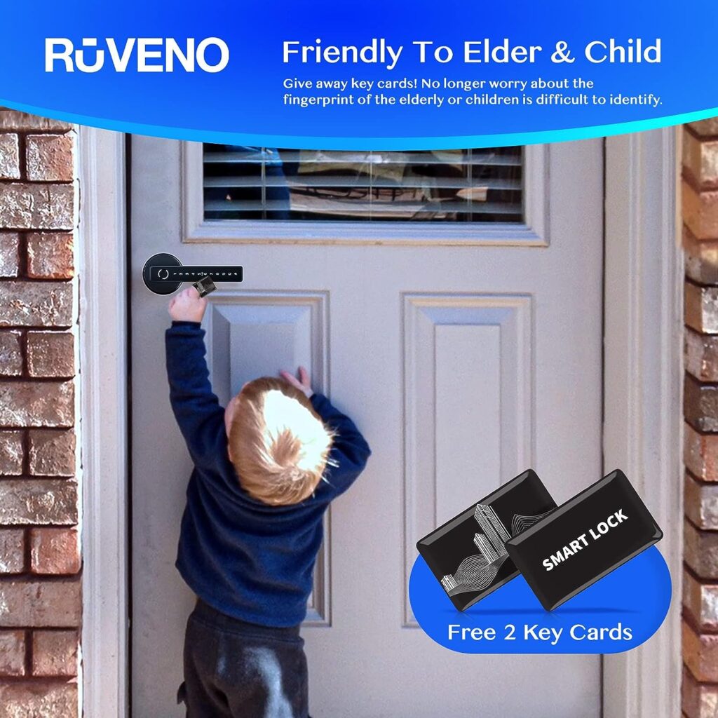 Smart Lock, Ruveno Fingerprint Smart Door Lock, Keyless Entry Smart Lock for Front Door, Electronic Keypad Code Door Lock, Bluetooth Smart Deadbolt, Biometric Fingerprint Key Fobs Smartphone Access