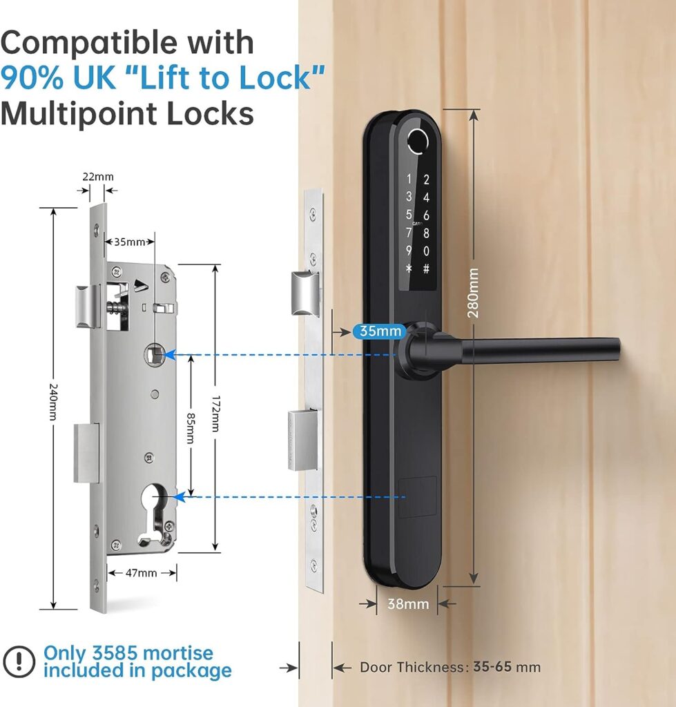 Smart Lock, Ruveno Slim Smart Fingerprint Waterproof Keyless Door Lock, Keypad Door Lock with Key, Smart Home Device Work with Alexa (Black)