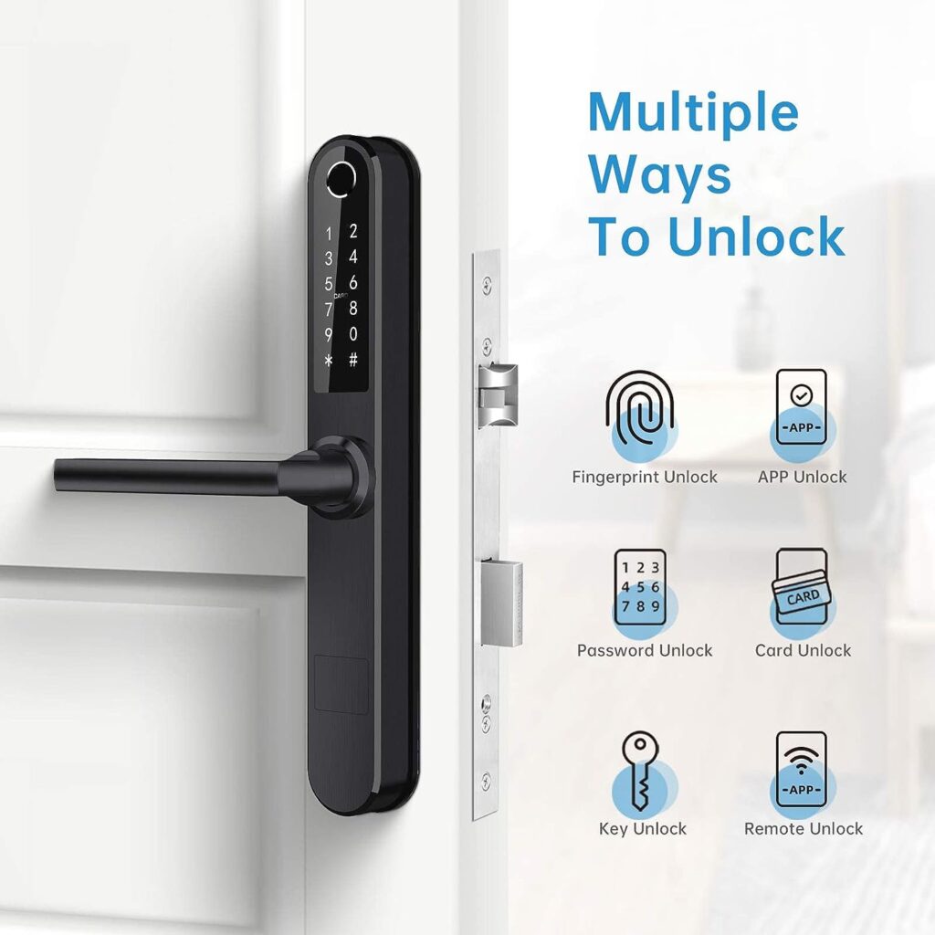 Smart Lock, Ruveno Slim Smart Fingerprint Waterproof Keyless Door Lock, Keypad Door Lock with Key, Smart Home Device Work with Alexa (Black)