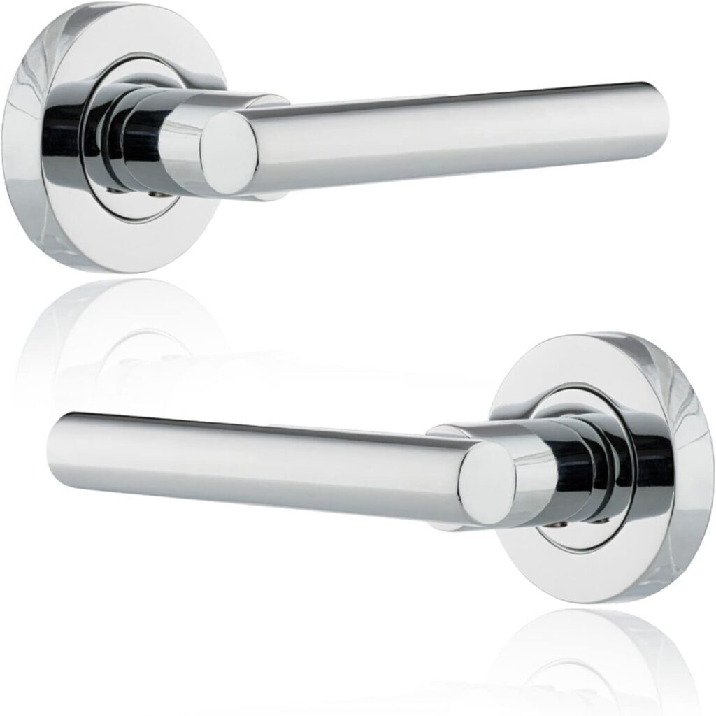 XFORT Polished Chrome Liberty Lever On Rose Door Handles, T-bar Lever Latch Rose Door Handle, Ideal for Internal Wooden Doors for Home and Office (1 Pair)