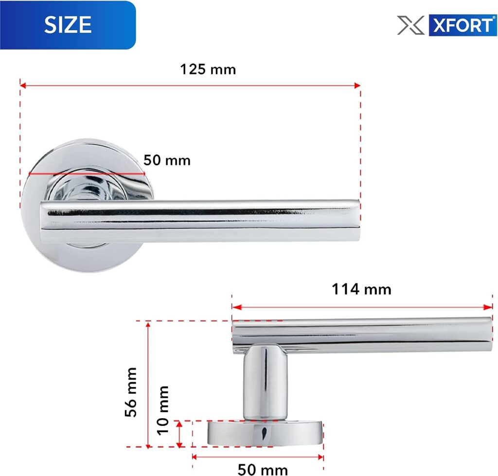 XFORT Polished Chrome Liberty Lever On Rose Door Handles, T-bar Lever Latch Rose Door Handle, Ideal for Internal Wooden Doors for Home and Office (1 Pair)