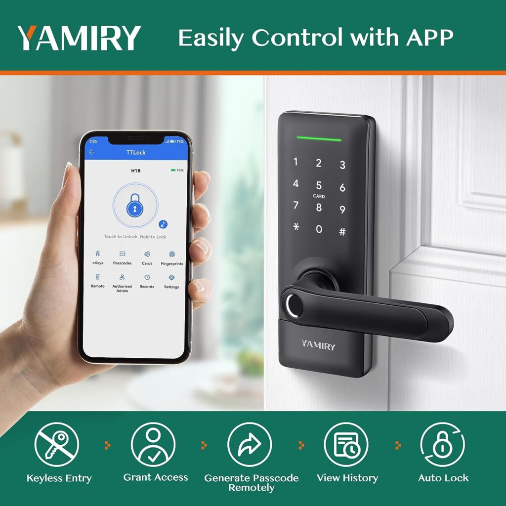 Yamiry Keyless Entry Door Lock, Biometric Door Lock with Fingerprint, Keypad Door Lock with Handle, WiFi Door Locks for Front Door, Digital Passcode Code Smart Door Lock