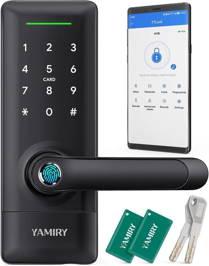 Yamiry Keyless Entry Door Lock, Biometric Door Lock with Fingerprint, Keypad Door Lock with Handle, WiFi Door Locks for Front Door, Digital Passcode Code Smart Door Lock