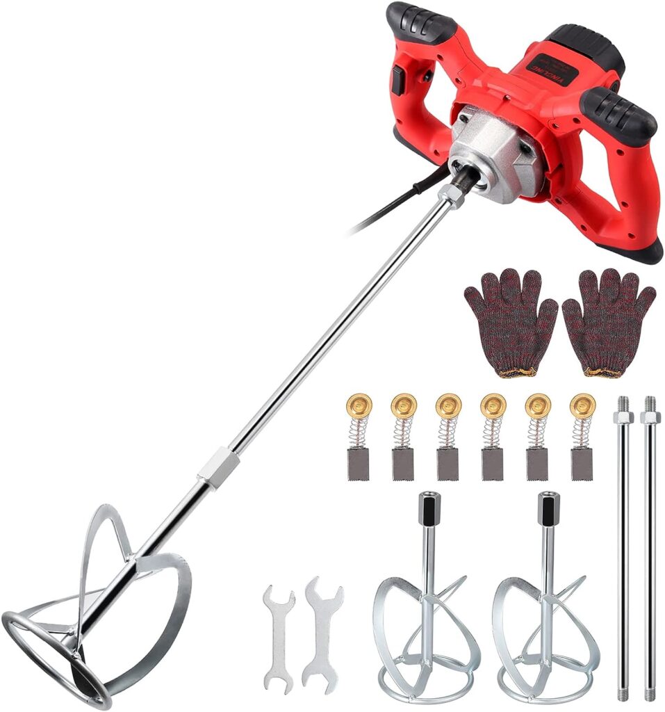 JUSTOOL 2100W Portable Cement Mixer Concrete Mixer Electric Paddle Mixer Handheld Plaster Multi Mixer 6 Speed ​​Mortar Paddle Mixer with 2PCS M14 Steel Spiral Rod for Mixing Plaster Mortar Paint Glue