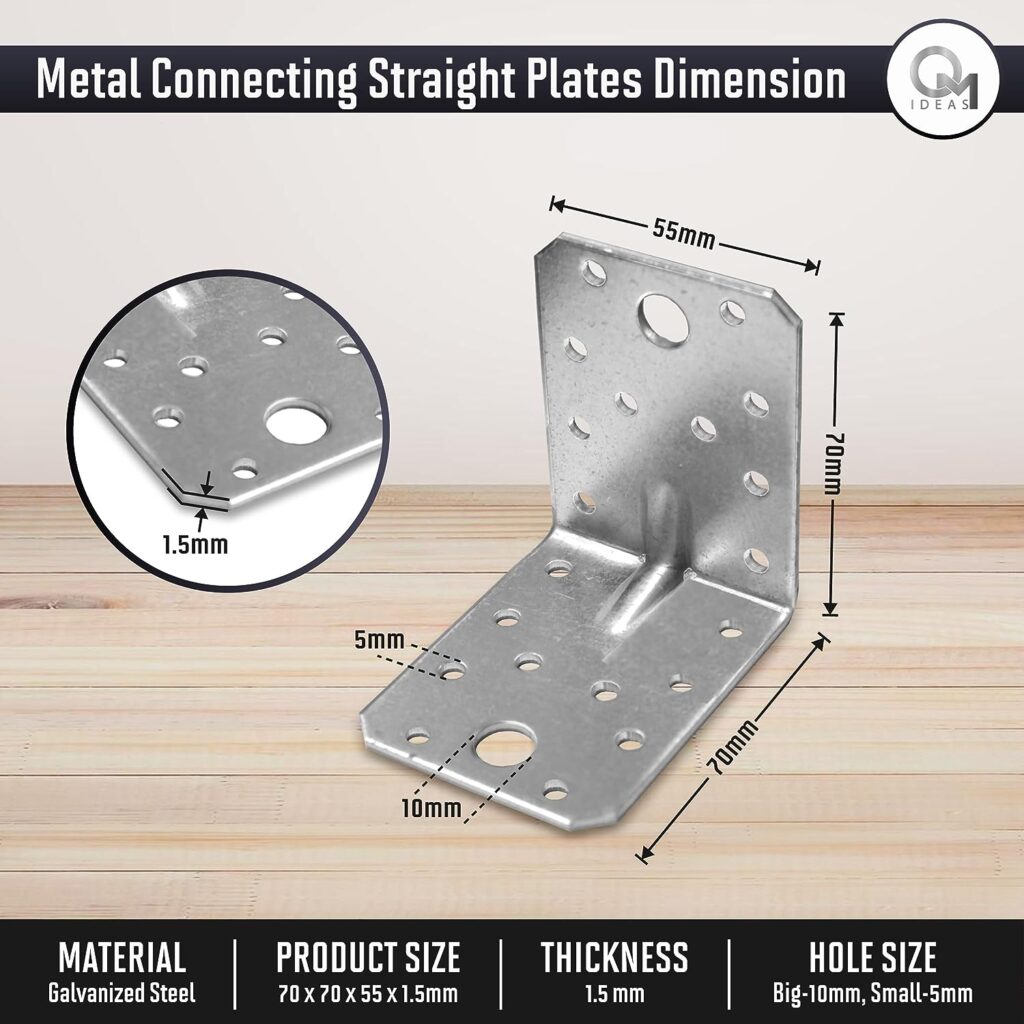 OMIDEAS 10 x Angle Brackets (70 x 70 x 55 x 1.5) Heavy Duty Corner Sleeper Bracket with Beading Timber Wood Metal Joining Fixing L Galvanised Steel Sheet Connector