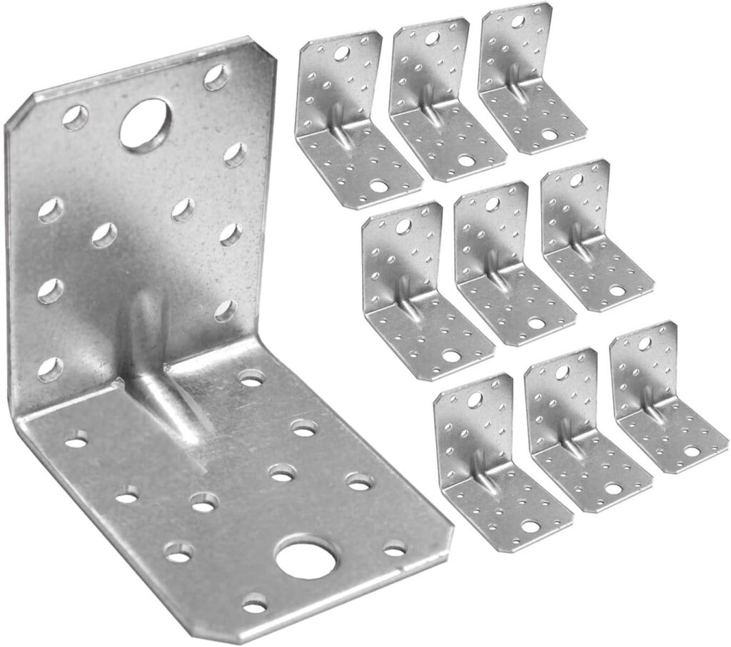 OMIDEAS 10 x Angle Brackets (70 x 70 x 55 x 1.5) Heavy Duty Corner Sleeper Bracket with Beading Timber Wood Metal Joining Fixing L Galvanised Steel Sheet Connector