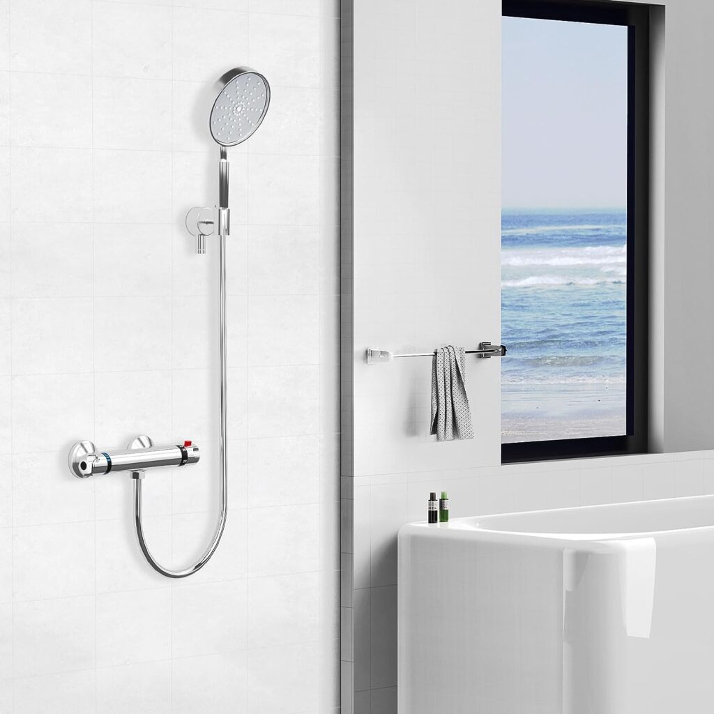 Thermostatic Bath Shower Mixer Tap Wall Mounted Shower Mixer Bar Chrome Brass Diverter Valve Anti Scald Tap Bathroom Accessory Intelligent Constant Temperature