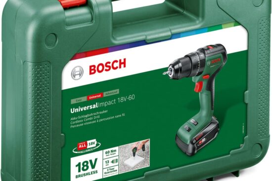 bosch home and garden cordless combi drill universalimpact 18v 60 2 batteries 20 ah 18 volt system in carrying case 2