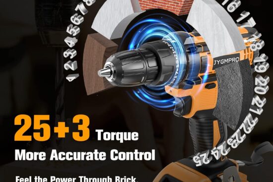 jygmpro cordless drill driver 21v hammer drill with 2 batteries 2000mah 253 torque 42nm max electric drill 30pcs drill b 3