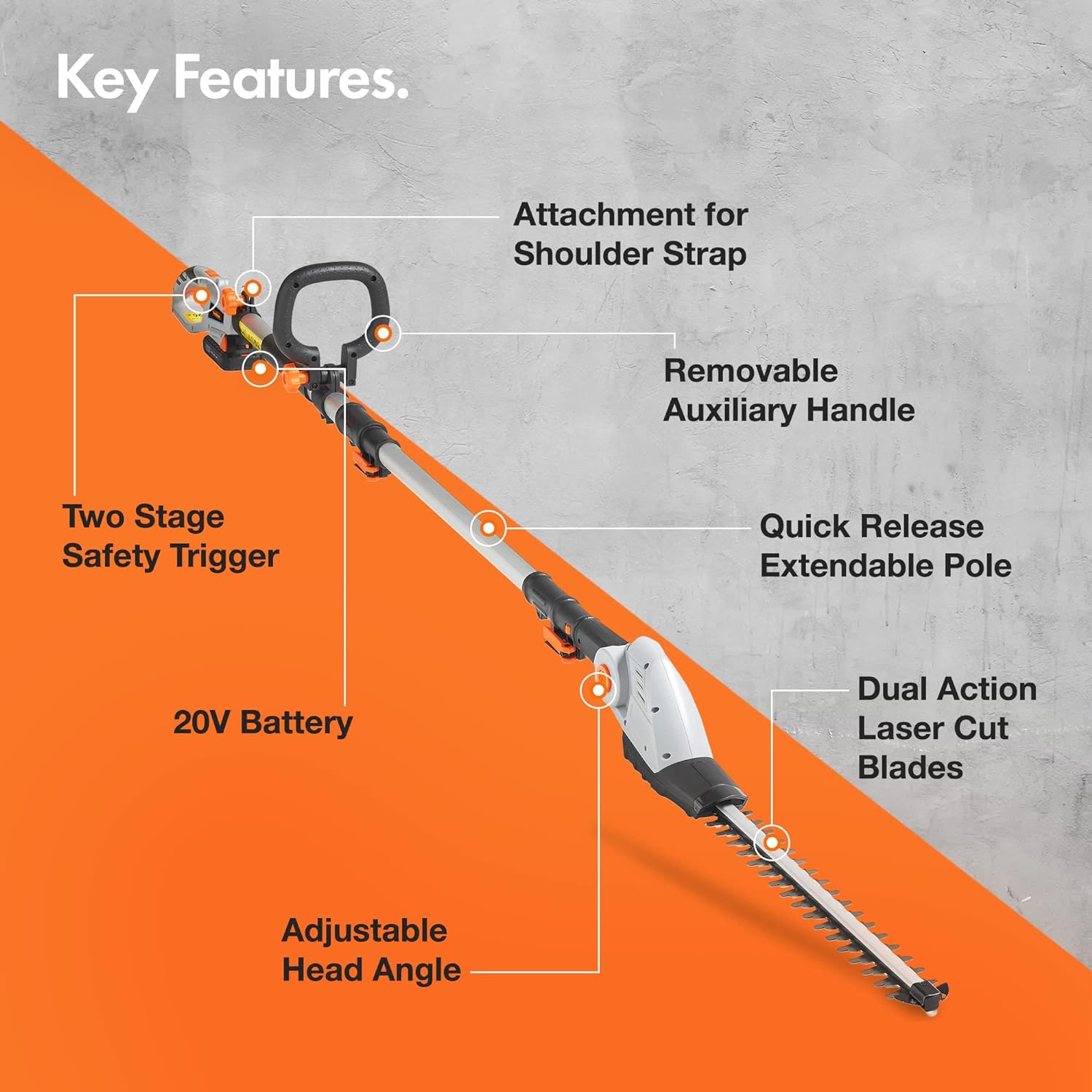 Cordless Pole Hedge Trimmer - 20V Telescopic With 2 Batteries