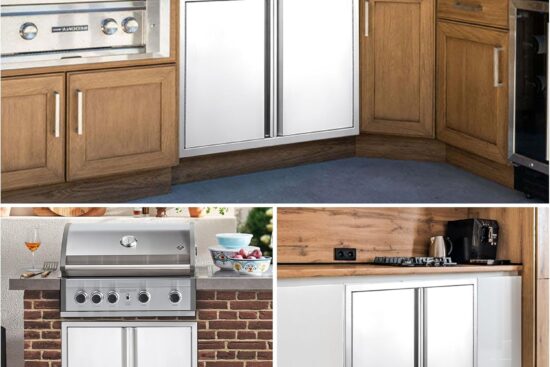 bbq access door 28w x 19h inch grill door double door brushed stainless steel with recessed handle outdoor kitchen doors 2