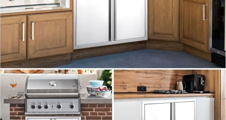 bbq access door 28w x 19h inch grill door double door brushed stainless steel with recessed handle outdoor kitchen doors 2