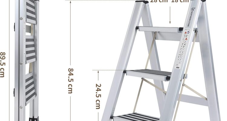 eprosmin 3 step ladders lightweight folding aluminum alloy step stool with anti slip wide tread for household office pai 1