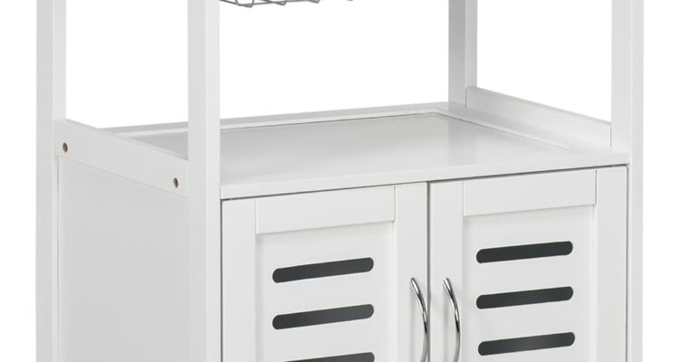 homcom rolling kitchen island trolley utility cart on wheels with bamboo table top storage cabinet drawer and wire baske