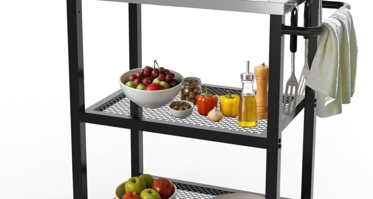 nuuk 3 shelf outdoor dining table 16 x 24 rolling outside food prep movable kitchen worktable with stainless steel top a