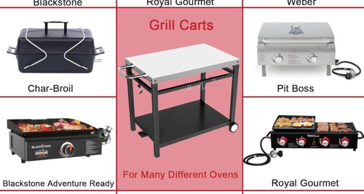 pizza oven cart for outdoor kitchen worktable dining cart table with double shelf for blackstone ninja woodfire grill 4